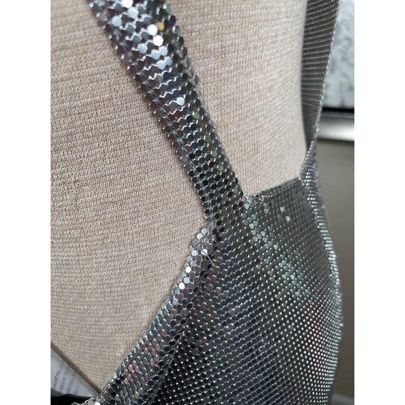 MICHAEL LO SORDO Cross Drape Chain Mail Mini Dress in Silver Size 6 - Picture 8 of 12